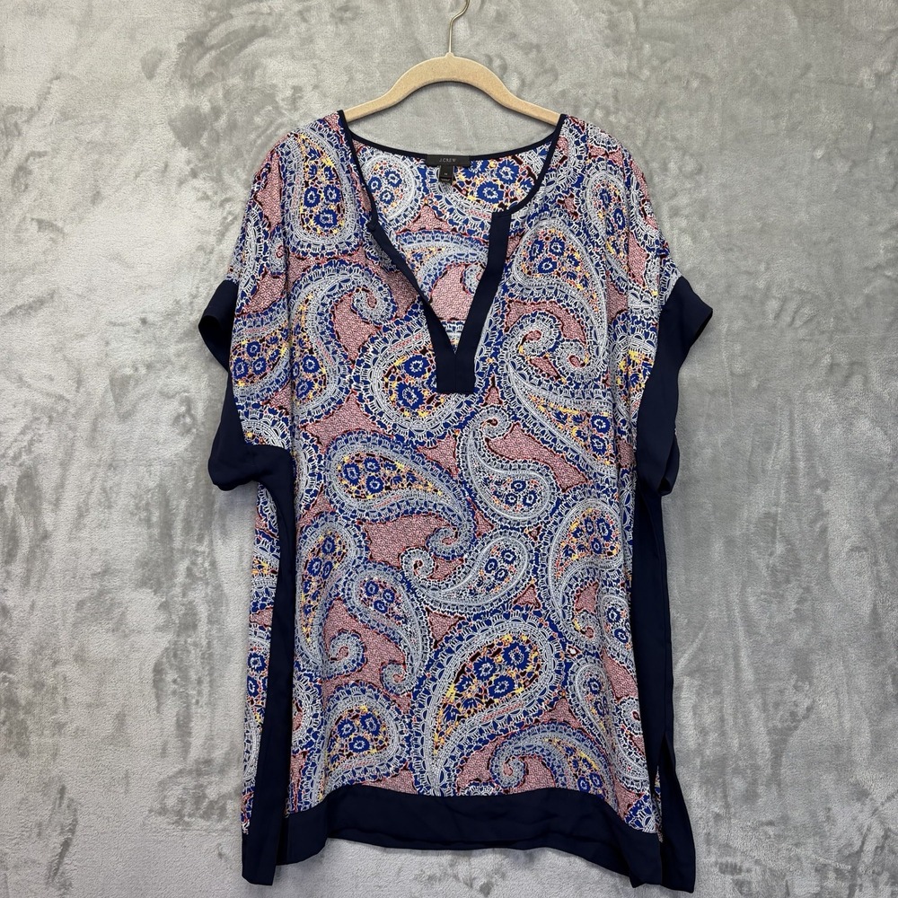 J. Crew Womens Blouse‎ Medium Blue Paisley Short Sleeve Lightweight